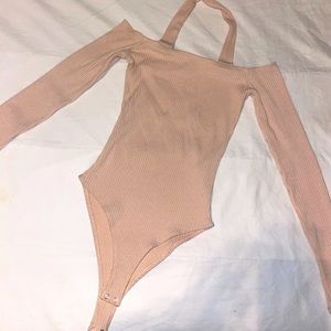 Nude/tan halter body suit, long sleeve